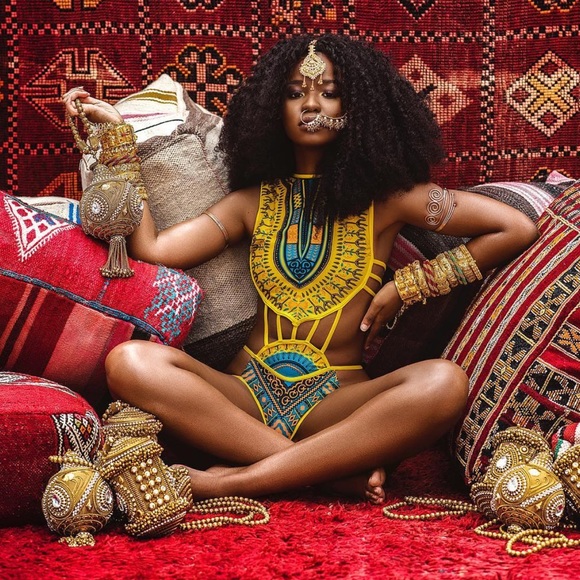 Sexy Yellow & Blue Tribal Monokini - Picture 2 of 12